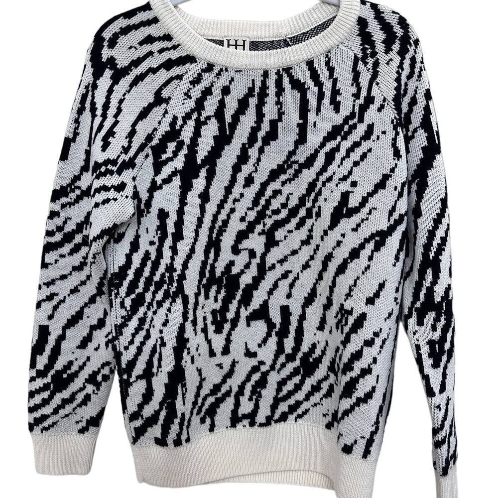 Haute Hippie Pullover Sweater Crewneck #animalcore Knit Cream Black Size M/L